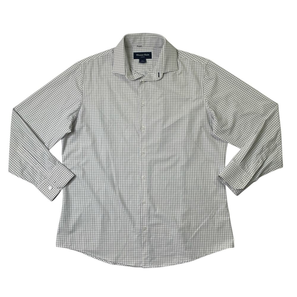 Mizzen+Main Shirt Mens L Large White Windsor Leeward Dress Classic Mini Grid